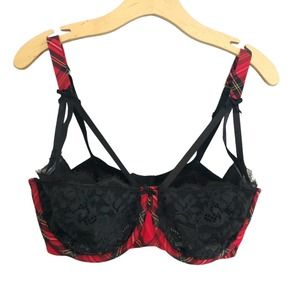 Cacique Plaid Balconette Bra Strappy Cage Lace